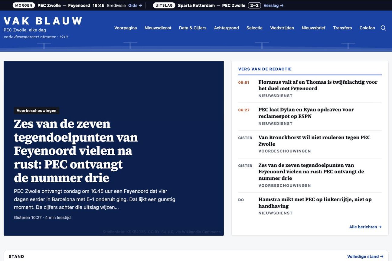 Startpagina van Vak Blauw